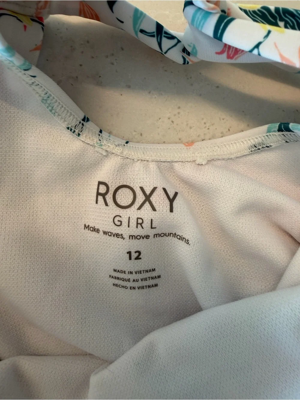 Roxy Girls Floral One-Piece Swimsuit - White with Pink, Coral & Yellow